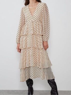 Zara Polka Dot Tiered Dress Size S